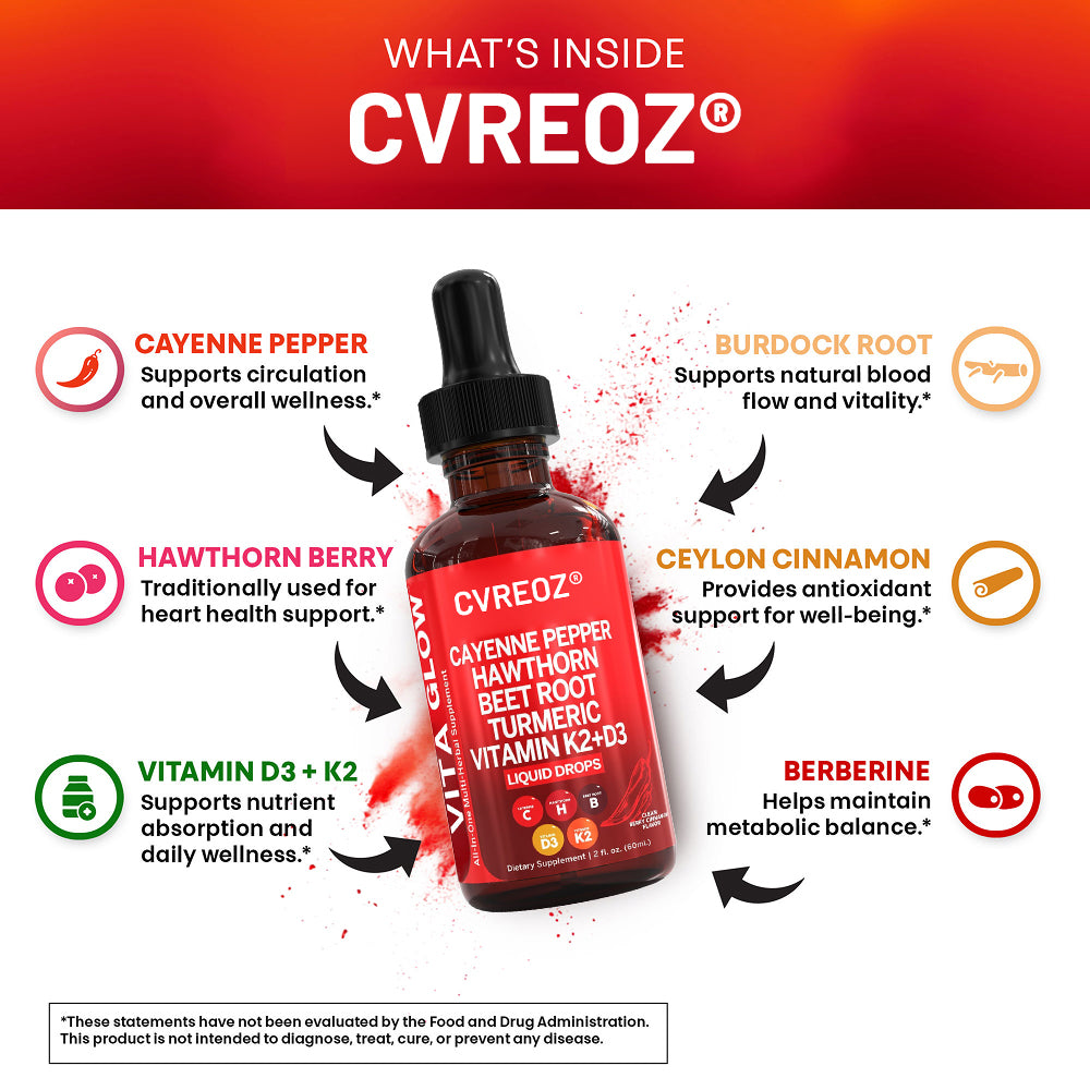👨‍⚕️𝐇𝐚𝐫𝐯𝐚𝐫𝐝 𝐌𝐞𝐝𝐢𝐜𝐚𝐥 𝐒𝐜𝐡𝐨𝐨𝐥 𝐑𝐞𝐜𝐨𝐦𝐦𝐞𝐧𝐝𝐞𝐝丨💎Cvreoz® Multivitamins&Cayenne Pepper Supplement Daily Drops 2.0(❤️‍🔥Unlock Your Body's Natural Circulation Support With Traditional Botanicals & Essential Nutrients)
